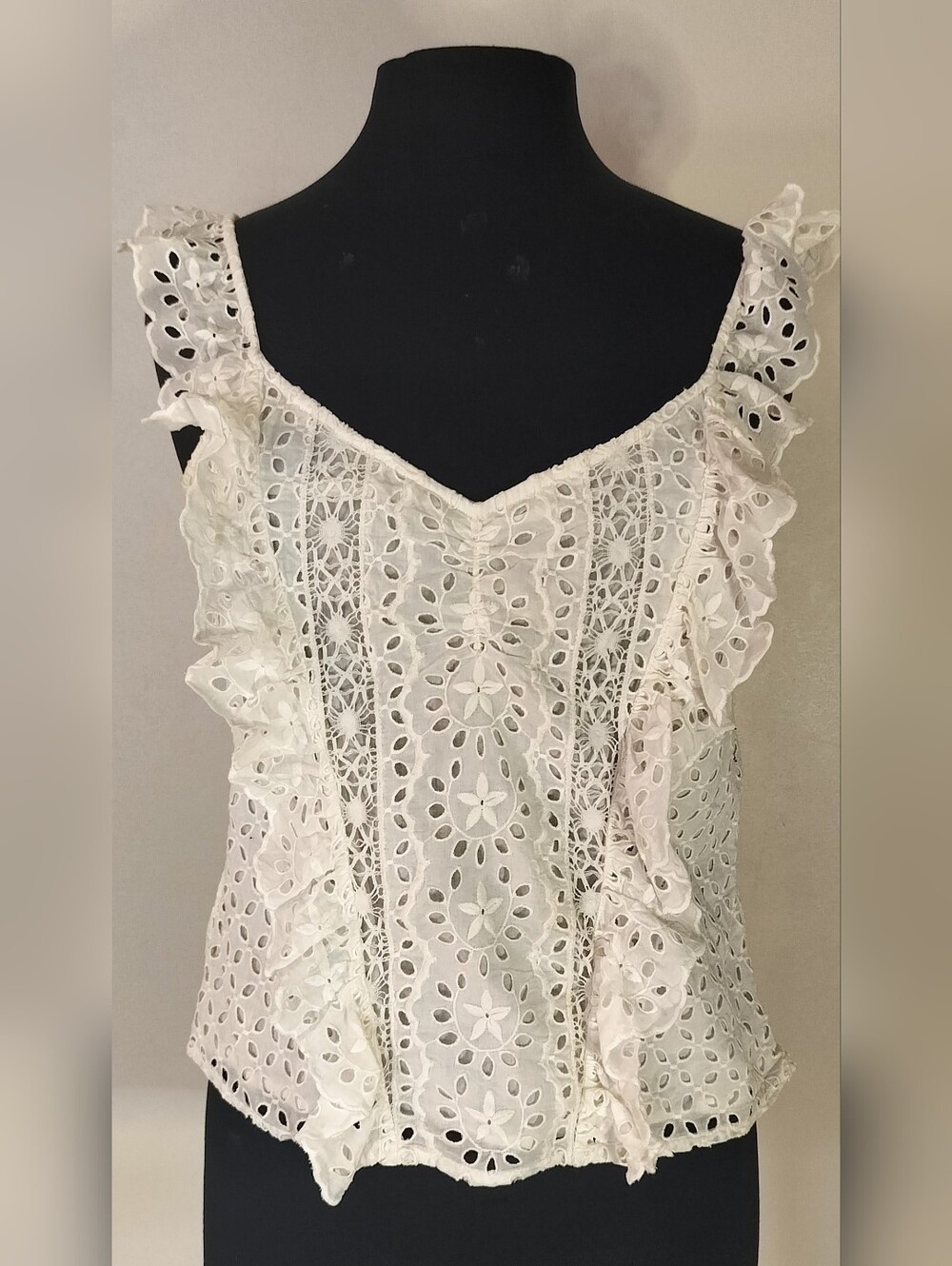 Joie White Eyelet Ruffle Camisole